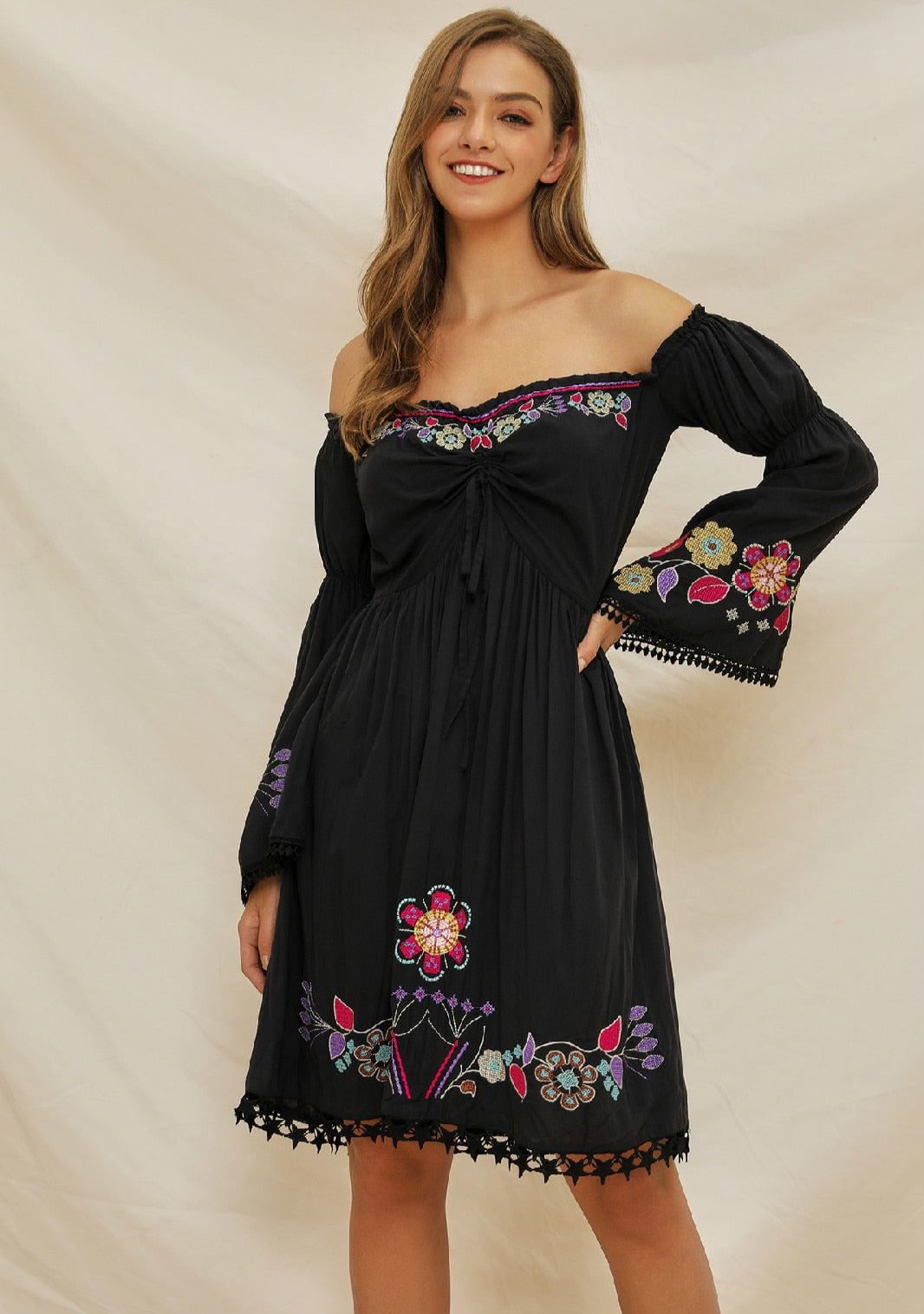 Molly. Boho Inspired Embroidered Floral Dress | Color Select