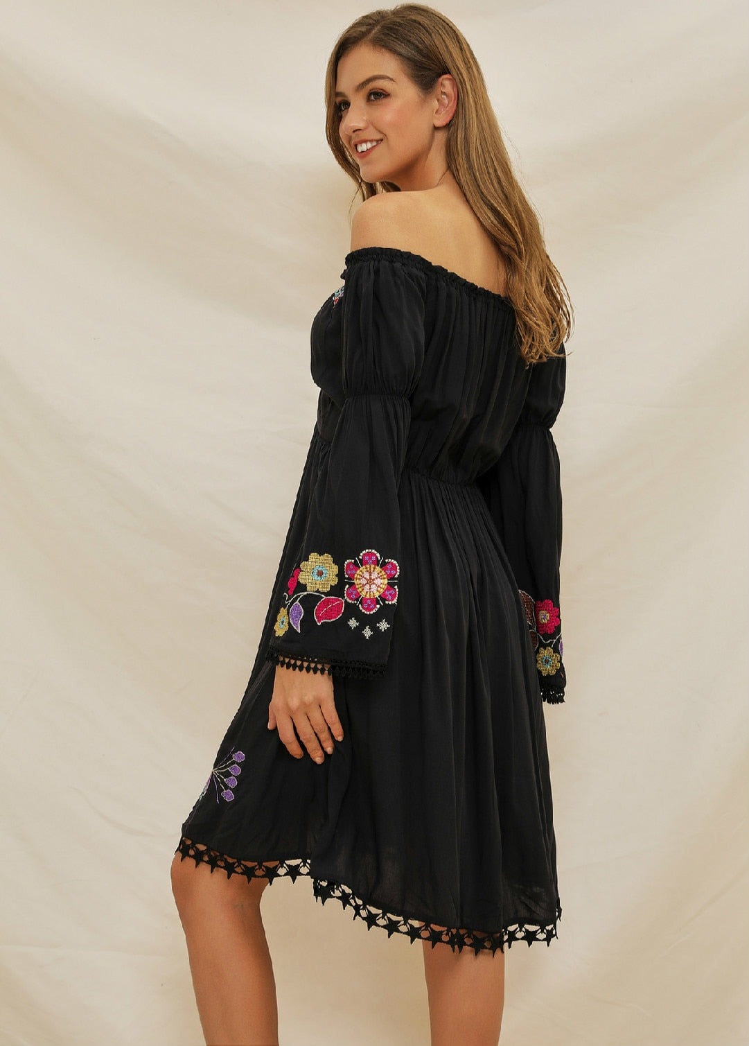 Molly. Boho Inspired Embroidered Floral Dress | Color Select