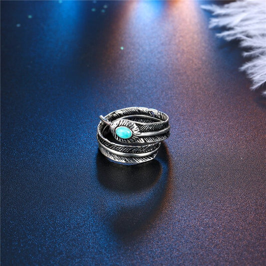 Turquoise Detailed Feather Wrap Ring | Unisex