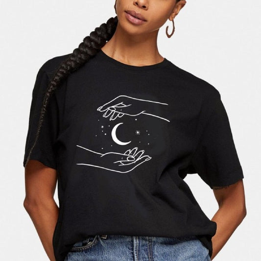 Celestial Moon In Hands T-shirt