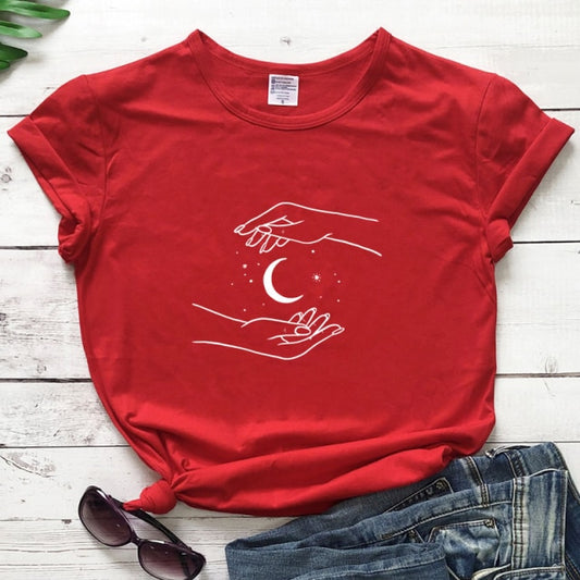 Celestial Moon In Hands T-shirt