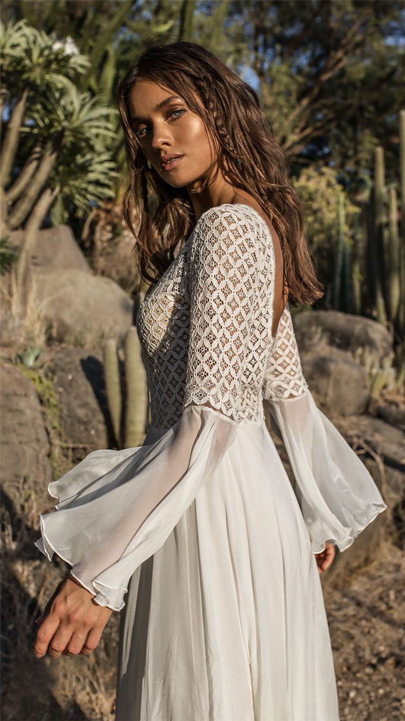 Madison. Long Length Lace Flare Sleeve Dress - The Young Hippie